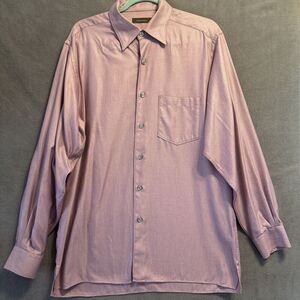 Ermenegildo Zegna Dress Shirt Micro Diamond 100% Cotton‎ Mens Size Large Purple